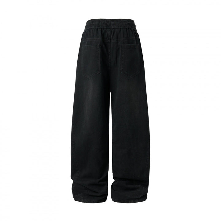 Damen weite High-Waist-Hose mit Elastikbund, Kordelzug und aufgesetzten Taschen Drune