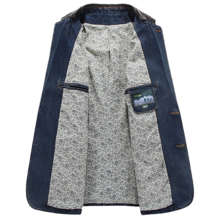 Herren Jeansblazer mit Lederoptikdetails und floral gefüttertem Innenfutter Drune