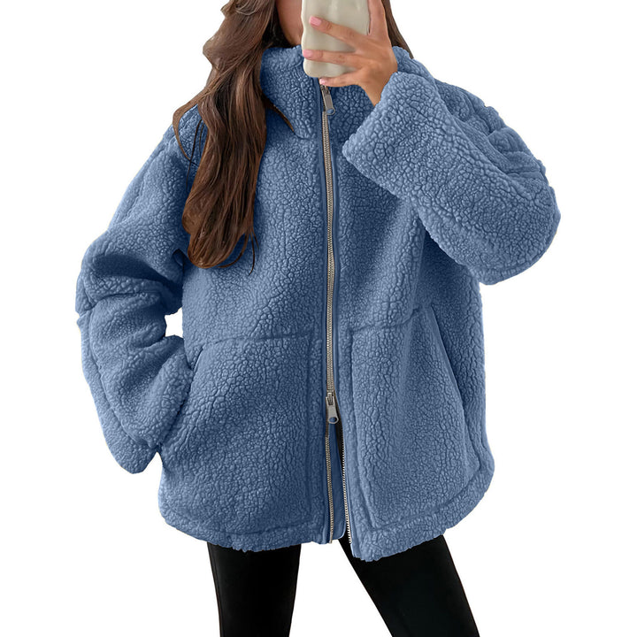 Damen nan oversized Teddyfleece Jacke mit Stehkragen und durchgehendem Reißverschluss Drune