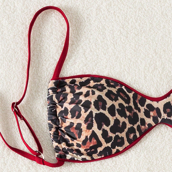 Damen Triangel-Bikini mit modischen Bindebändern und stylischem Leopardenmuster Drune