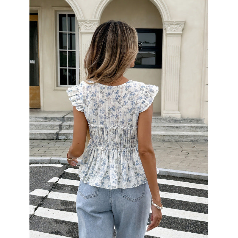 Drune | Elegantes Floral Quadratisches Hals Top