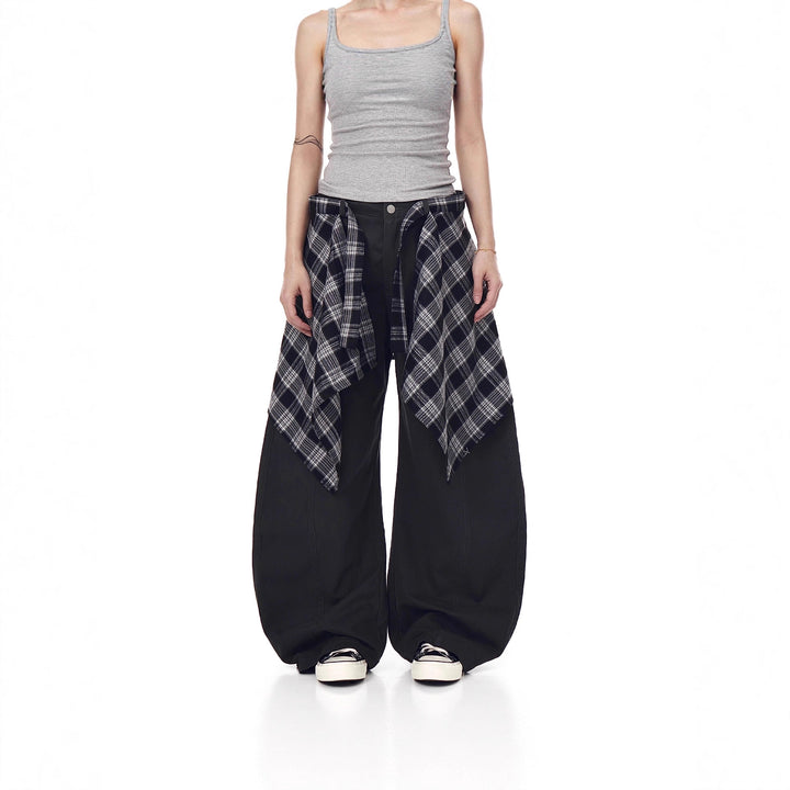 Damen Modische Harem-Hose mit kariertem Überwurf Drune