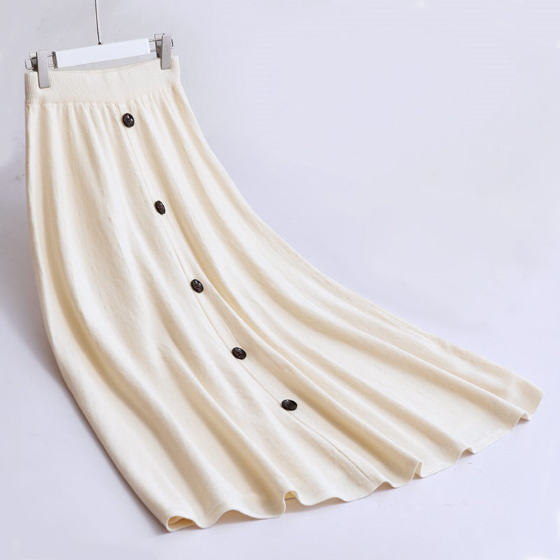 Damen Langer Faltenrock mit Knopfdetails Drune