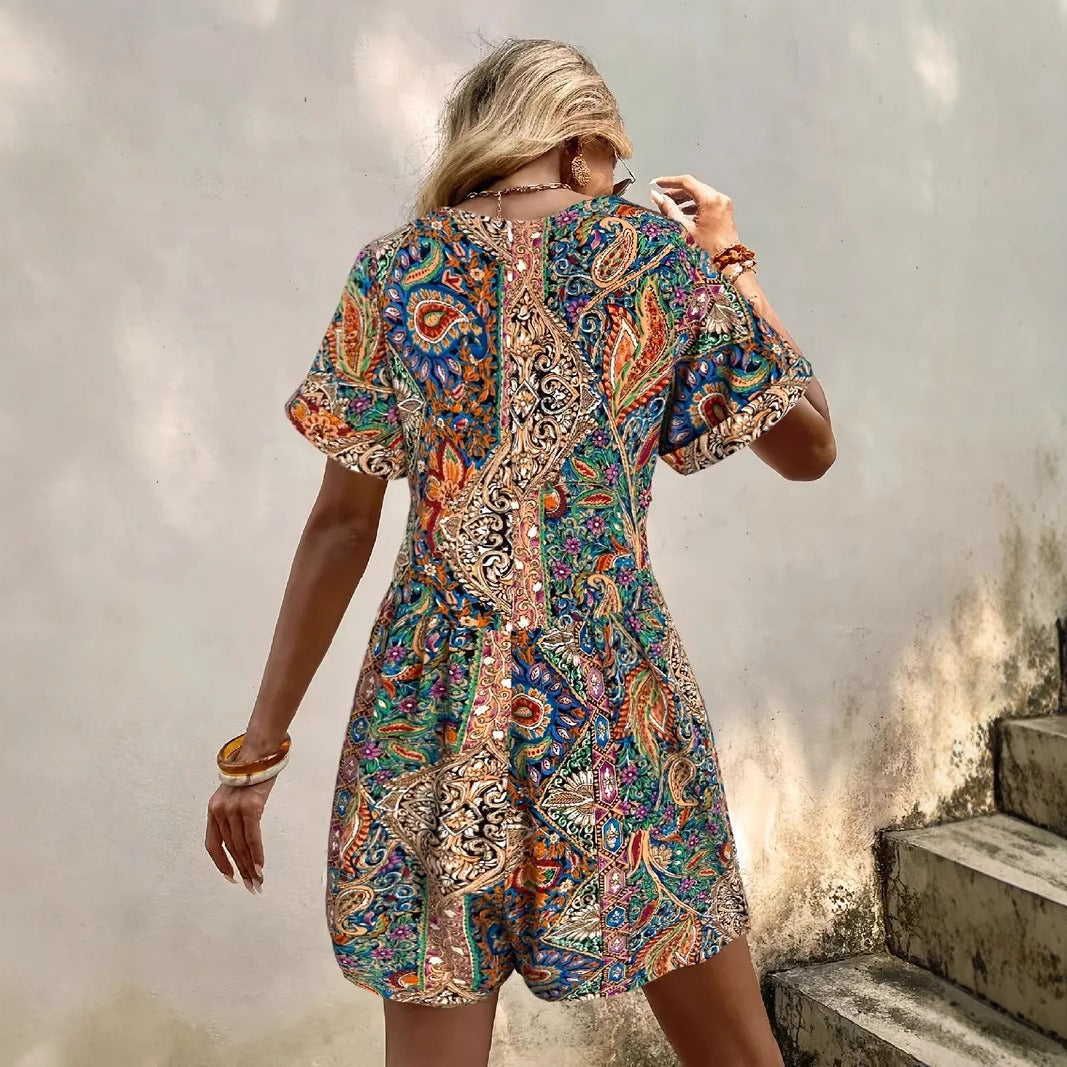 Damen lässiger Jumpsuit mit V-Ausschnitt und wickelbarem Design Drune