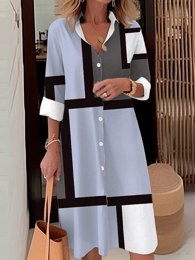 Damen Hemdblusenkleid mit modernem geometrischen Muster Drune