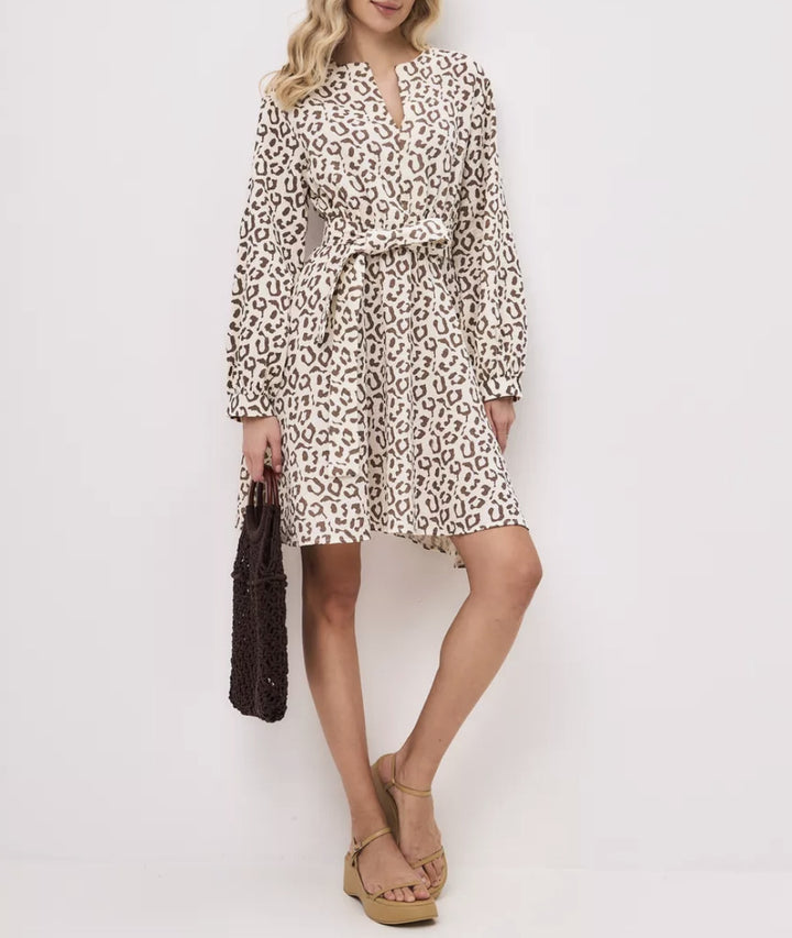 Damen Freizeitkleid mit taillierbarem Gürtel und eleganten Rüschendetails Drune
