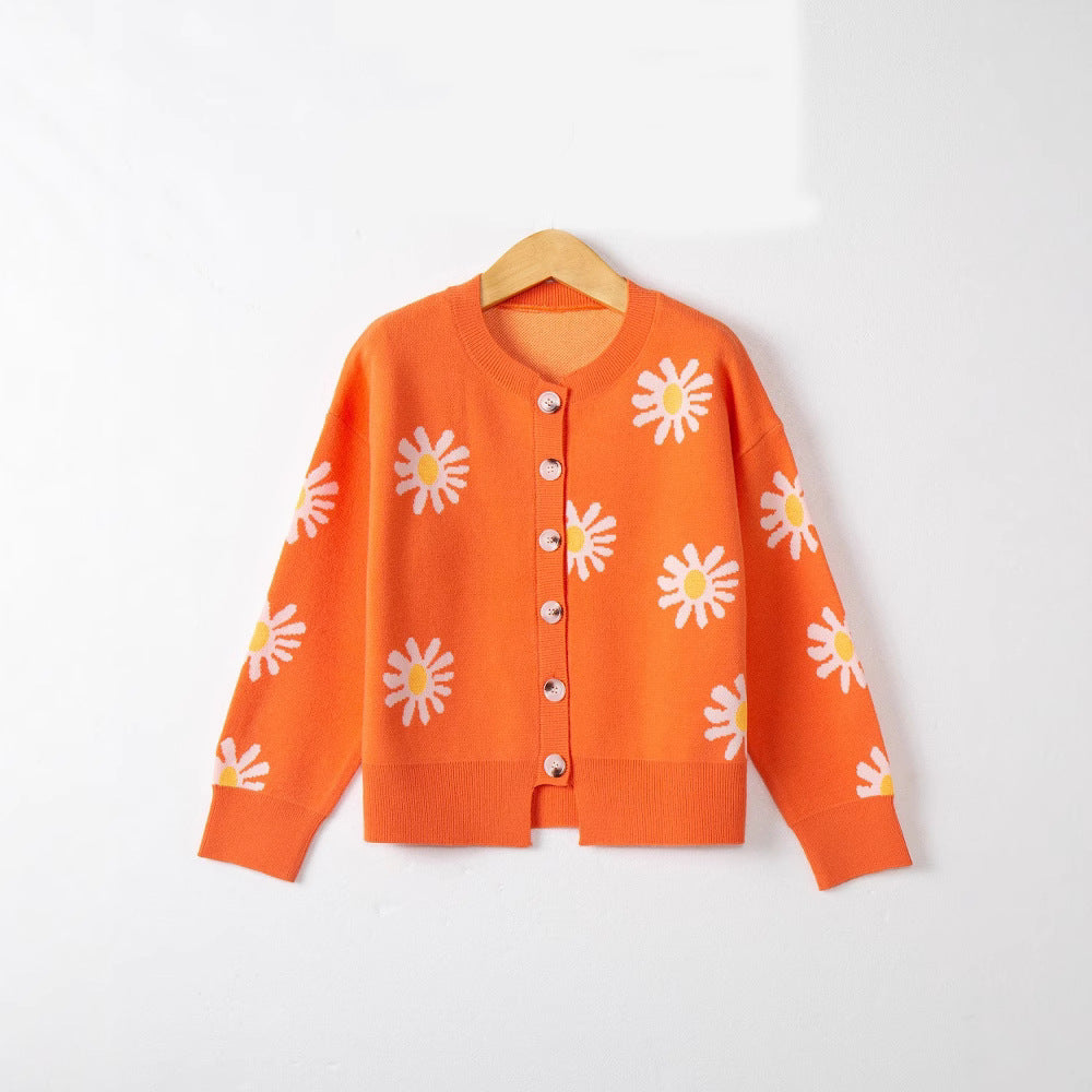 Damen modische Strickjacke mit floralem Muster und kurzen Ärmeln Drune