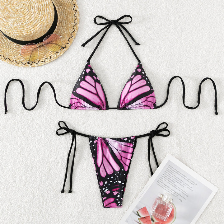 Damen Triangel-Bikini mit Schmetterling-Design und verstellbaren Bändern Drune