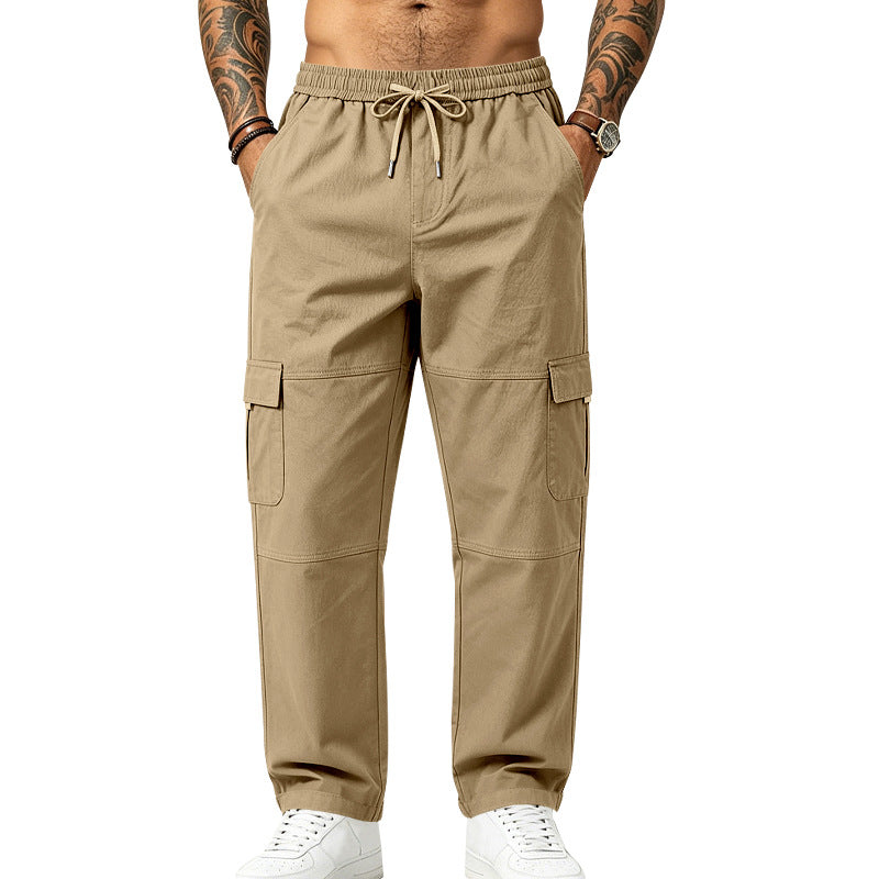 Herren locker geschnittene multifunktionale Cargohose aus Baumwollmischung mit Kordelbund Drune