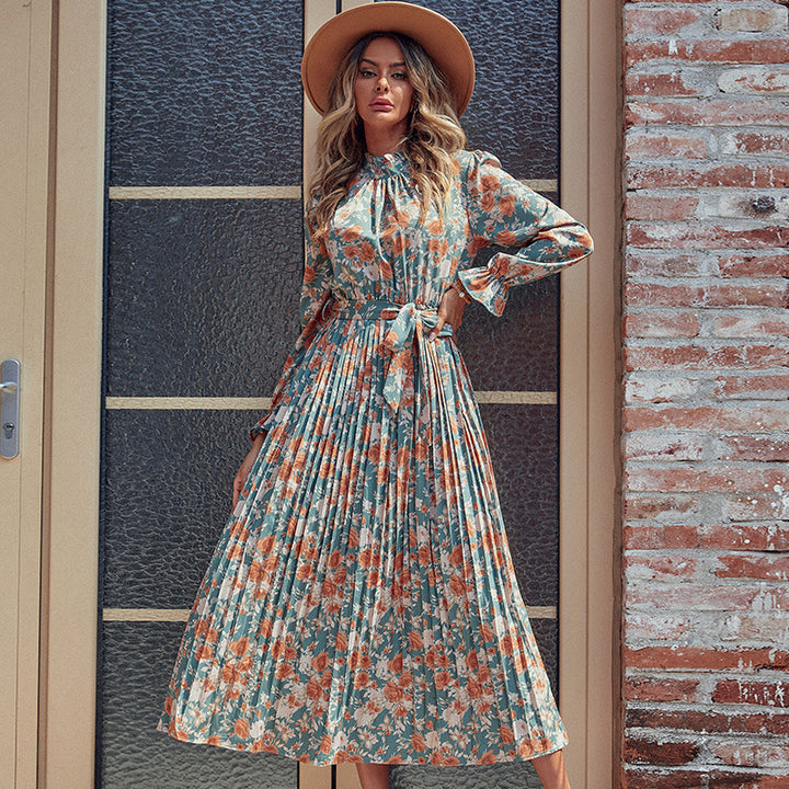 Damen Midi-Kleid mit floralem Design und Bindedetails Drune