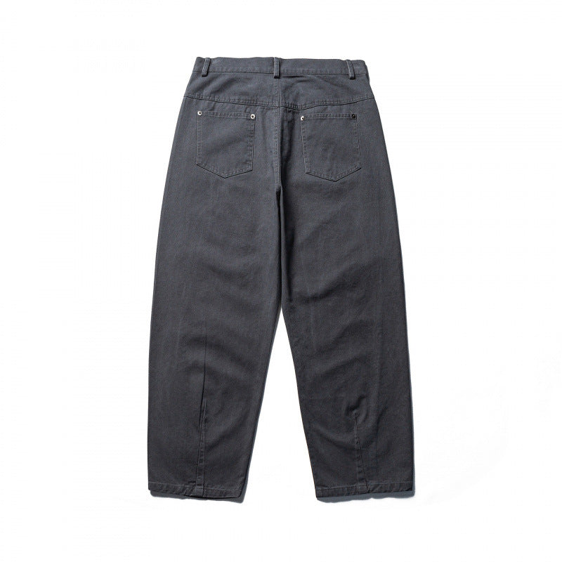 Herren Weite Tapered-Denimhose mit hoher Taille und markanten Schrittabnähern Drune