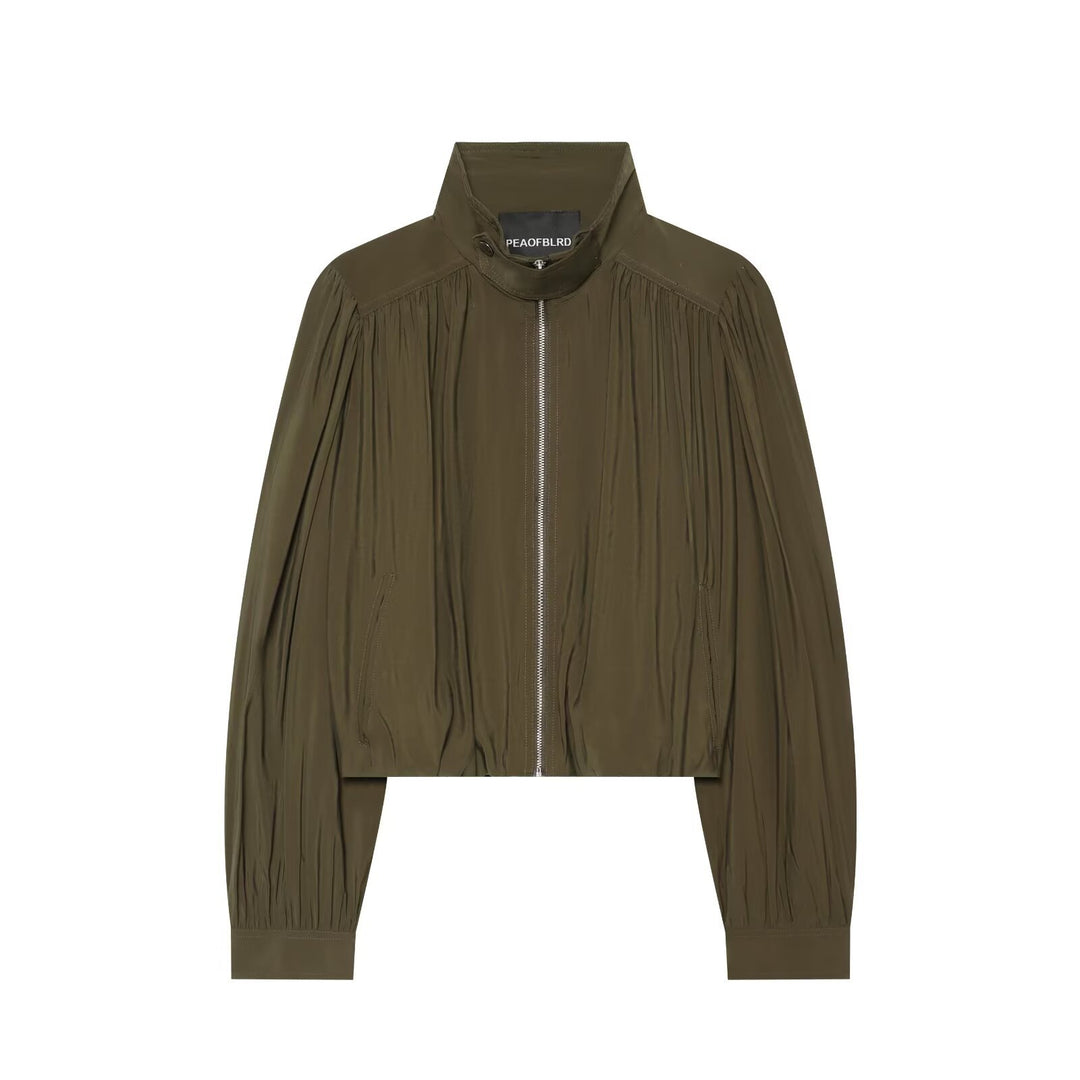 Damen Zweiteiliges Ensemble aus plissiertem Cropped-Blouson mit Stehkragen und weiter Cargo-Hose Drune