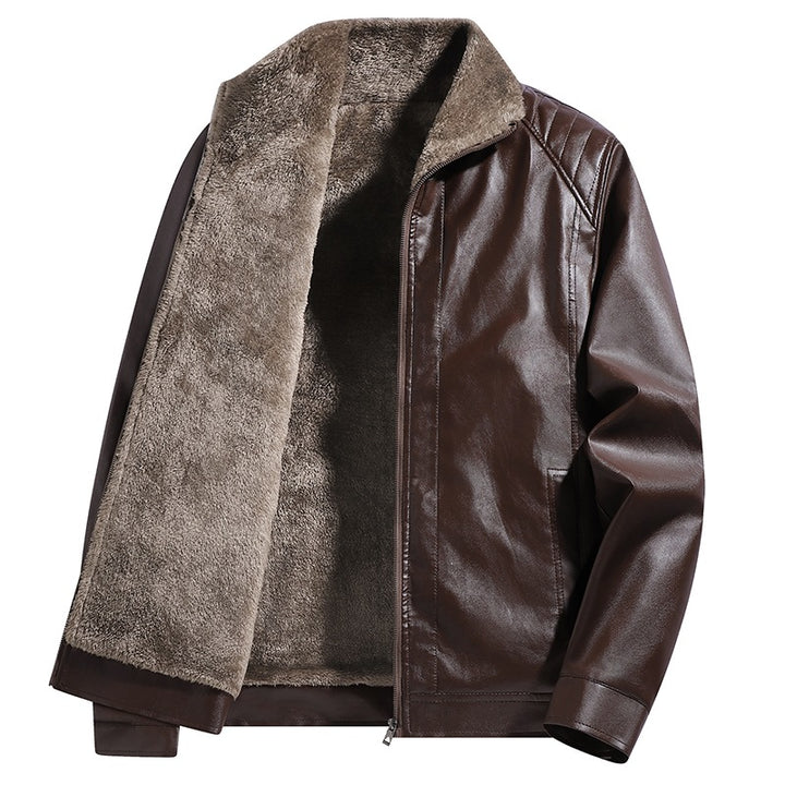 Herren Gefütterte Kunstleder-Blousonjacke mit Teddyfutter & Stehkragen Drune