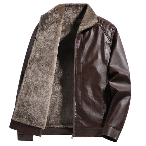 Herren Gefütterte Kunstleder-Blousonjacke mit Teddyfutter & Stehkragen Drune