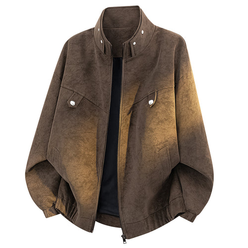 Herren Oversize Velours-Optik Bomberjacke mit hohem Stehkragen, asymmetrischer Brustpasse & elastischem Saum Drune