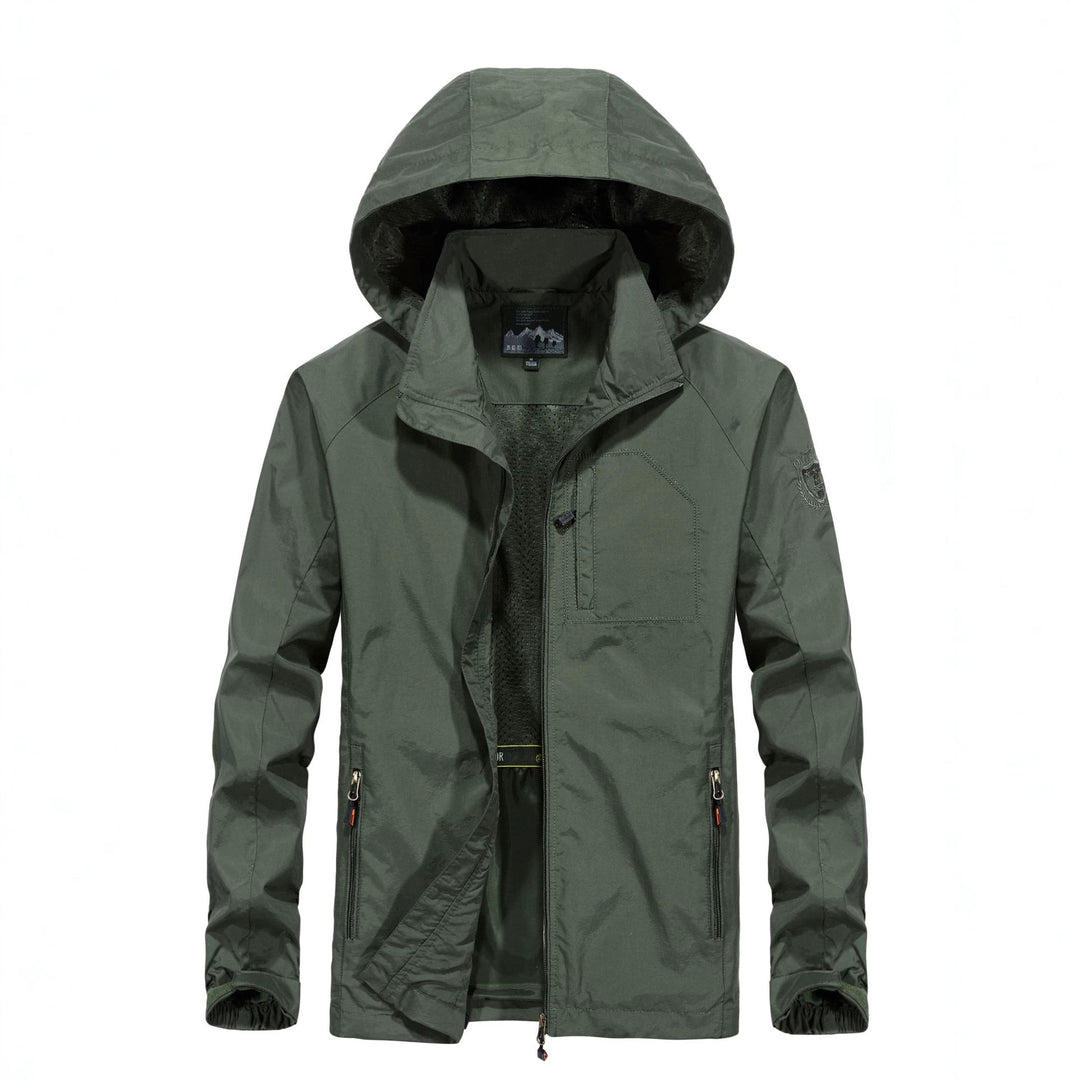 Herren Leichte Allwetter-Fieldjacke mit Kapuze, Mesh‑Innenfutter und Reißverschlusstaschen Drune