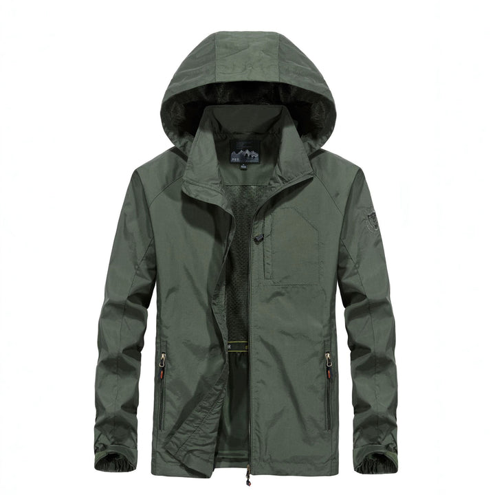 Herren Leichte Allwetter-Fieldjacke mit Kapuze, Mesh‑Innenfutter und Reißverschlusstaschen Drune