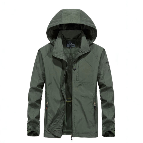 Herren Leichte Allwetter-Fieldjacke mit Kapuze, Mesh‑Innenfutter und Reißverschlusstaschen Drune