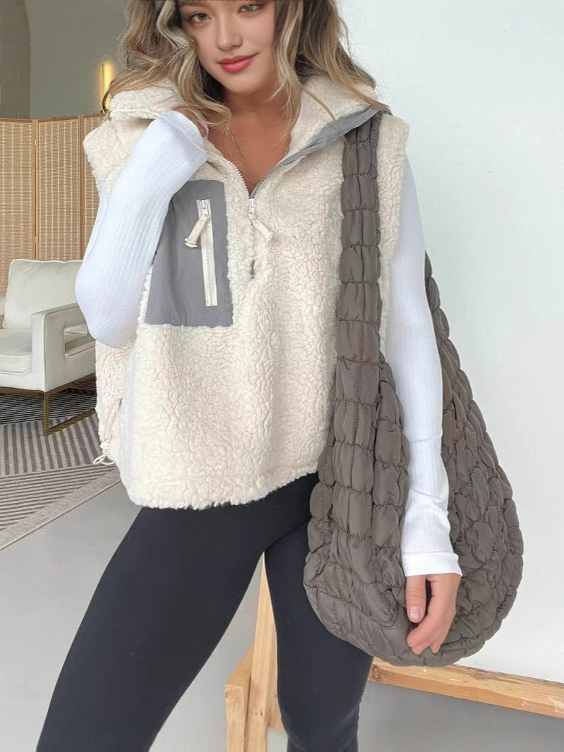 Damen gesteppte Fleece-Weste mit praktischem Reißverschluss und Kunstfelltaschen Drune