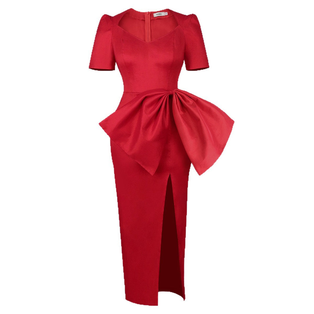Damen Maxikleid mit eleganter Drapierung und voluminösem Rock Drune