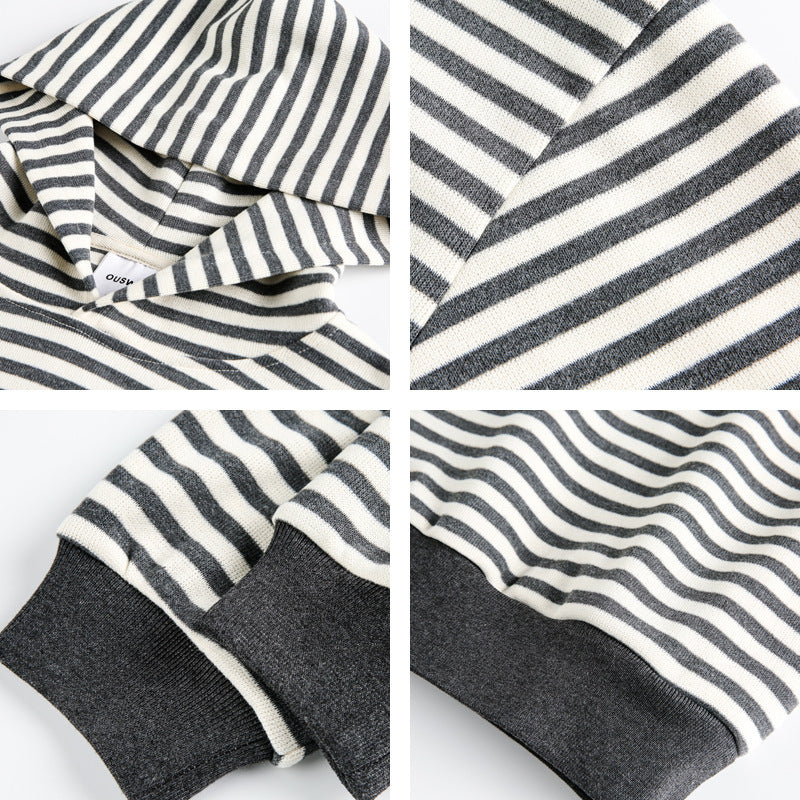 Unisex Gestreifter Oversize-Hoodie aus Baumwoll-Mix mit Rippbündchen Drune