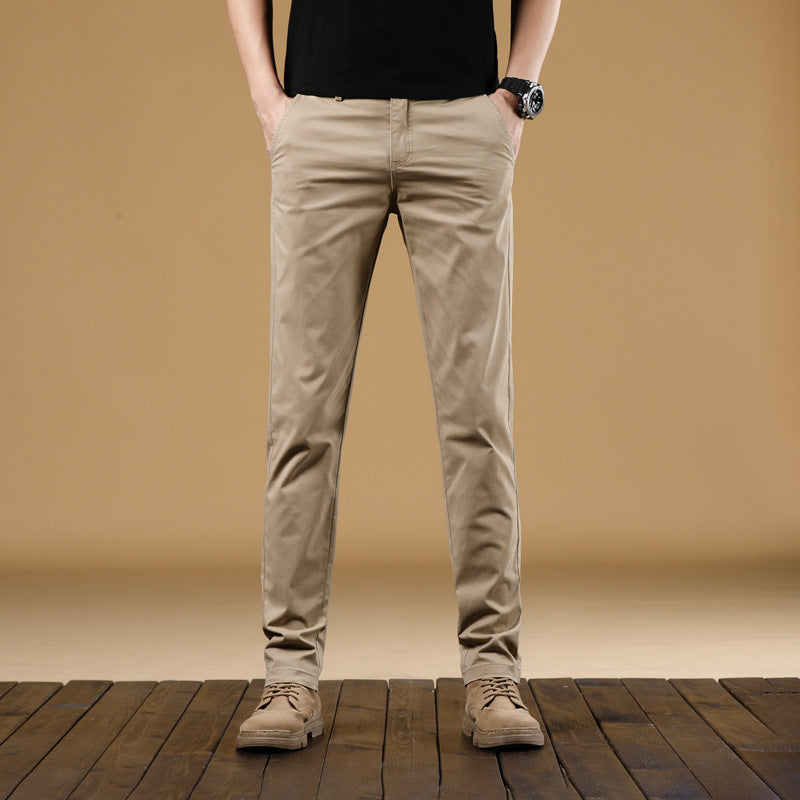 Herren Slim-Fit Baumwoll-Chinohose mit elastischem Bund und geradem Bein Drune