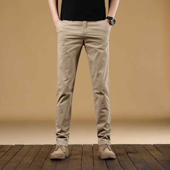 Herren Slim-Fit Baumwoll-Chinohose mit elastischem Bund und geradem Bein Drune