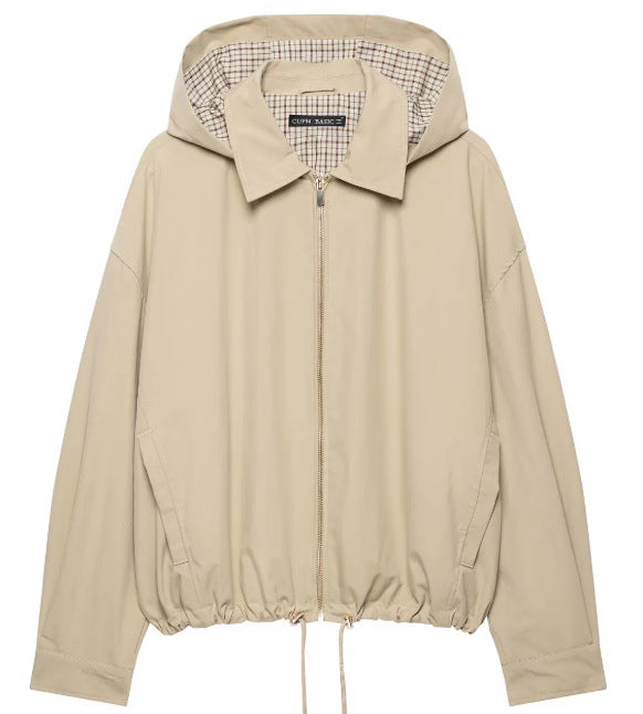Damen Leichte Kapuzenjacke im Boxy‑Schnitt mit Kordelzug und Karofutter Drune