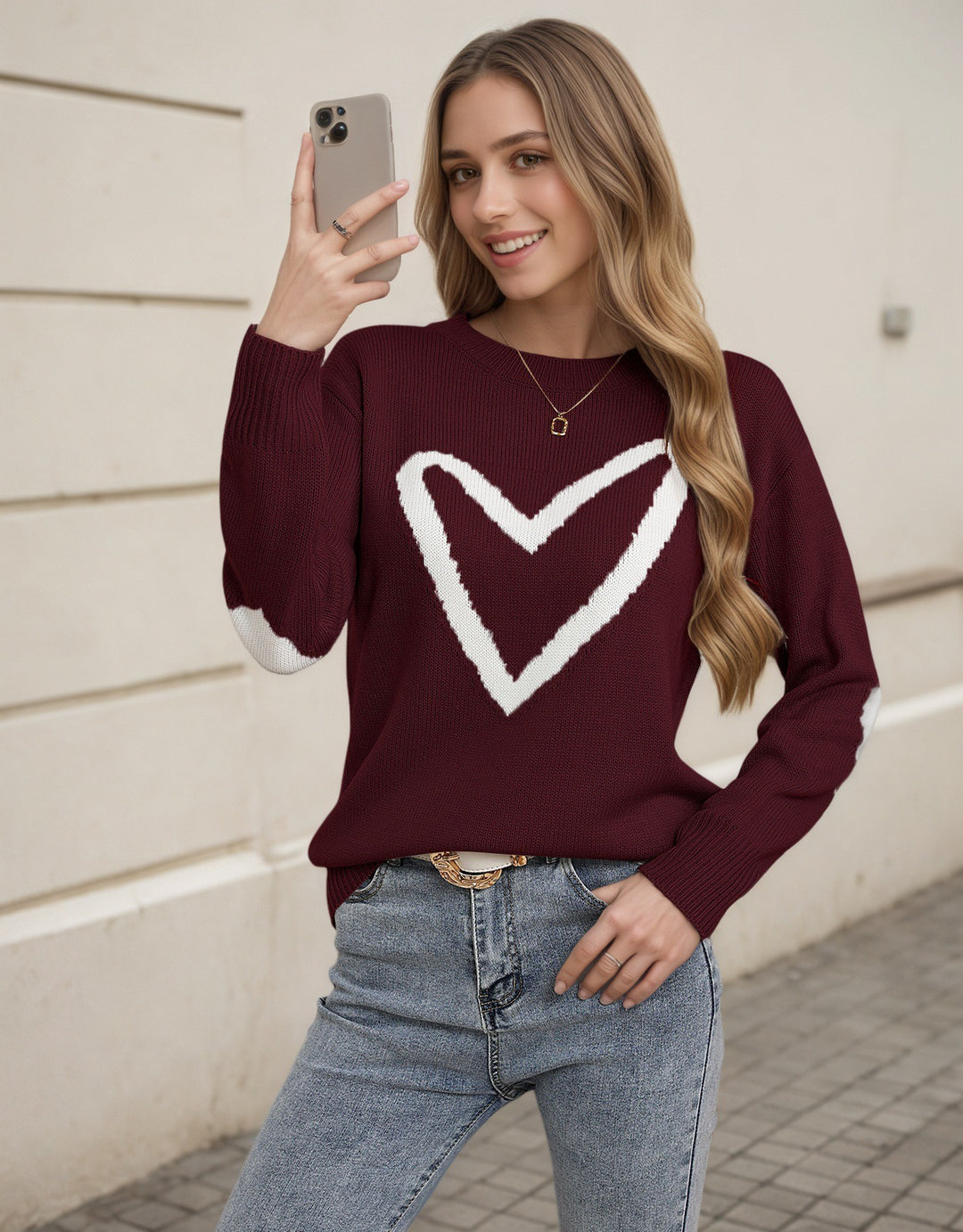 Damen Strickpullover mit Herzmotiv und lässigem Schnitt Drune