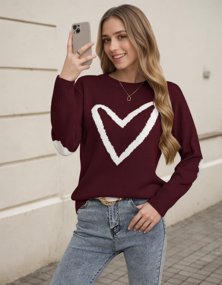 Damen Strickpullover mit Herzmotiv und lässigem Schnitt Drune