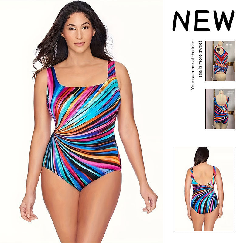 Damen Einteiliger Badeanzug mit spiralförmigem Print Drune