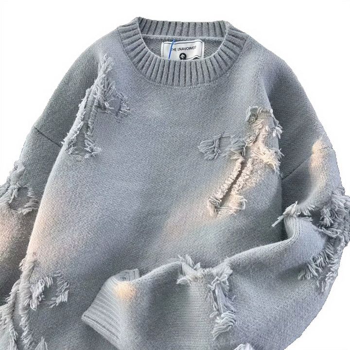 Unisex Oversized Strickpullover mit Destroy-Details und Rundhalsausschnitt Drune