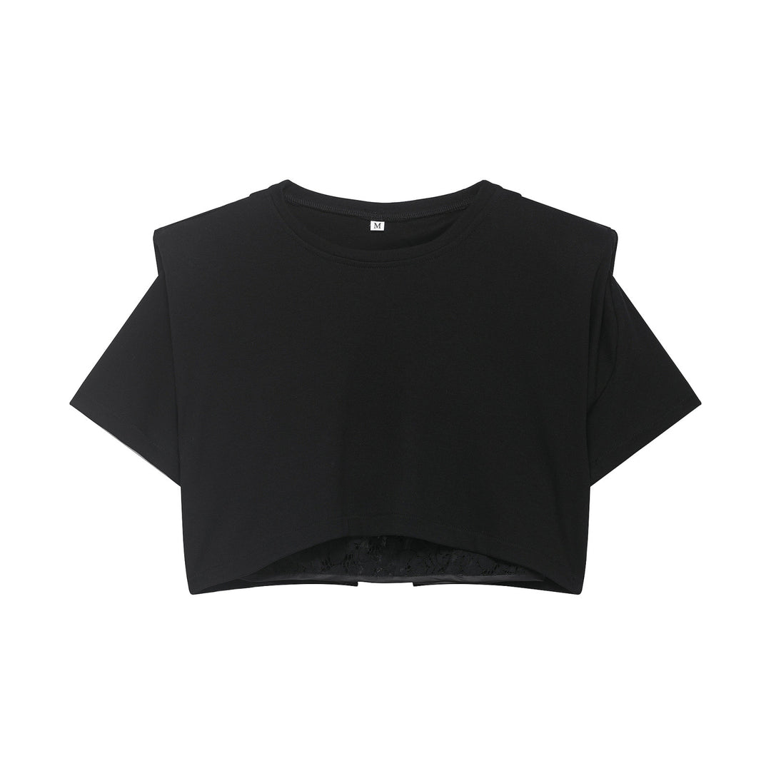 Damen Crop-T-Shirt mit eleganter Spitzenunterlage Drune