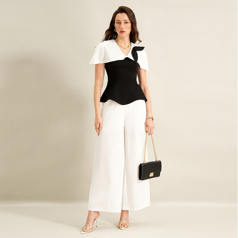 Damen Elegantes Top mit asymmetrischen Ärmeln Drune