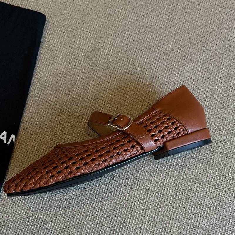 Damen geschlossene Ballerinas mit festem Riemen und geflochtenem Obermaterial Drune