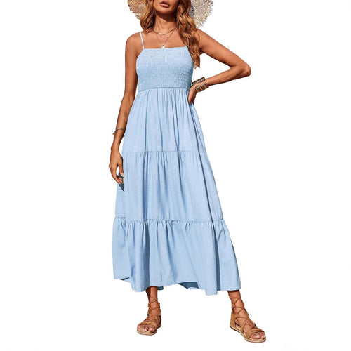 Damen Maxidress mit Spaghettiträgern und Volant-Design Drune