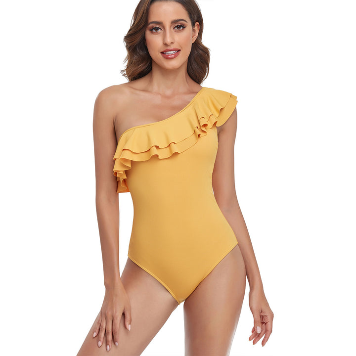 Damen Einteiliger Badeanzug mit asymmetrischem Rüschendesign Drune