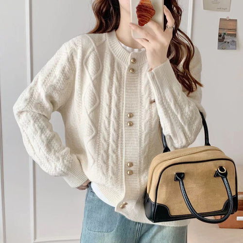 Damen Gemütlicher Strickjacke mit Perlknöpfen Drune