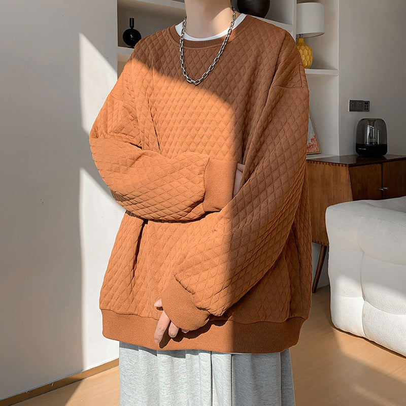 Herren Oversize-Quilt-Sweatshirt mit Rautenmuster und gerippten Bündchen Drune