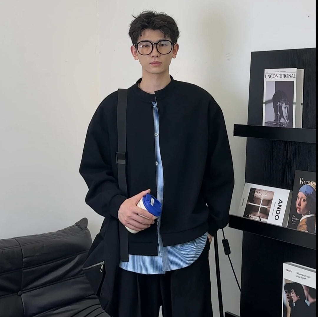 Herren Sweatshirt im Lagenlook mit verdeckter Knopfleiste und Rundhalsausschnitt Drune
