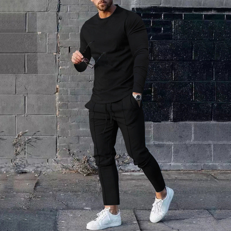 Herren nan athletisches Longsleeve- und Nahtdetail-Jogginghose-Set mit schlanker Passform Drune
