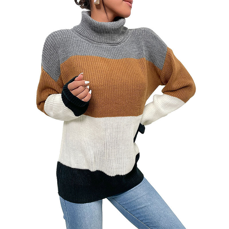 Damen Rollkragen-Colorblock-Pullover aus Grobstrick Drune