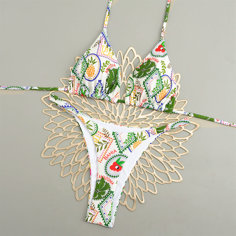 Damen Triangelbikini mit buntem Muster und verstellbaren Trägern Drune