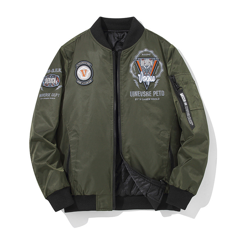 Men's  urban patched utility zip-up bomber with sleeve pen pocket Drune