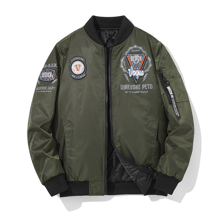Men's  urban patched utility zip-up bomber with sleeve pen pocket Drune