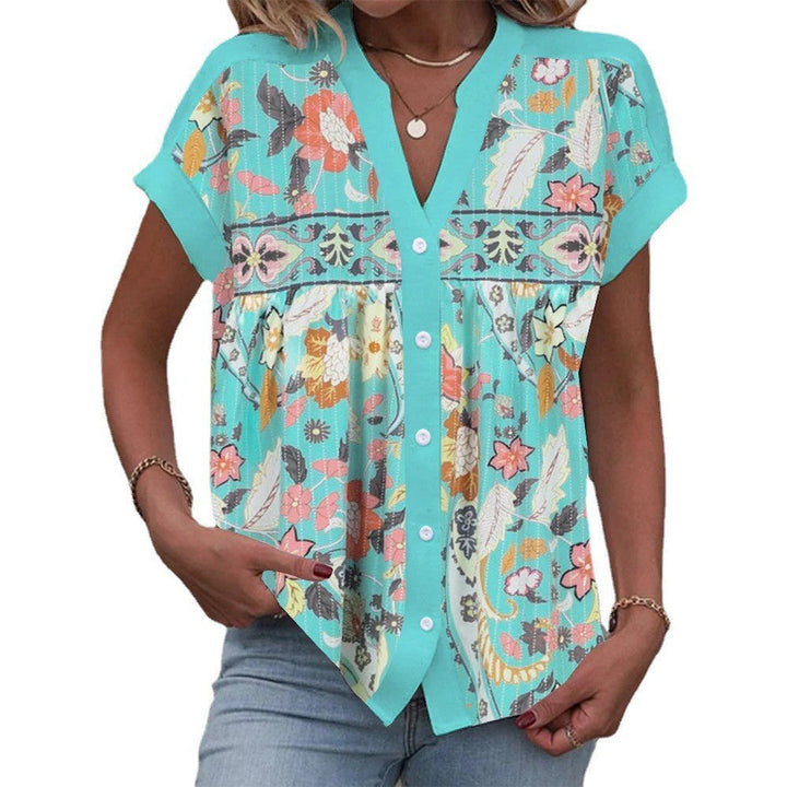 Damen Bluse mit floralem Design und Knopfleiste Drune