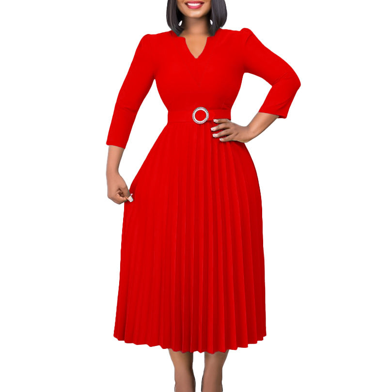 Damen Midikleid mit eleganter Plissé-Optik und modischem Taillengürtel Drune