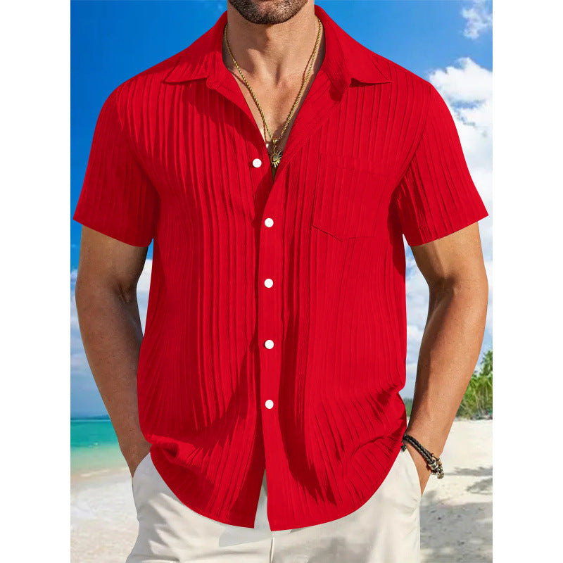 Herren Kurzarm Crinkle-Hemd mit Reverskragen und Brusttasche Drune