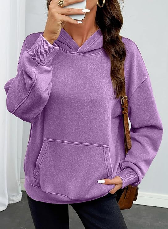 Damen Oversize-Kapuzenpullover mit Kängurutasche, washed-Finish und gerippten Bündchen Drune
