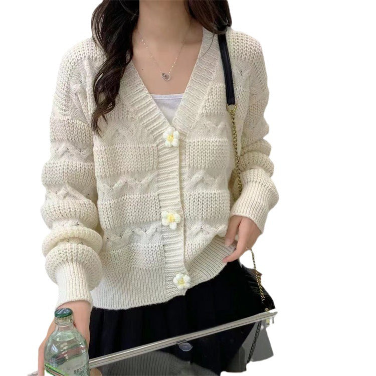Damen gemütlicher Strickcardigan mit Zopfmuster und Knopfdetails Drune